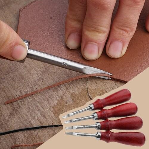 1pc 0.8/1.0/1.2/1.5mm Leather Edge Beveler Skiving Beveling DIY Tools Knife Cutting Hand Craft with Wood Handle Tool