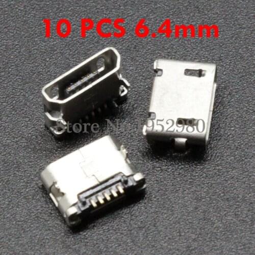 10PCS Micro USB 5 Pin Jack Type B Female Connector Front Pin 6.4mm DIP NO Brim for Data Charging Port