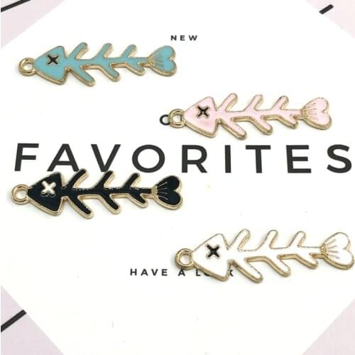 10pcs Fish Bones Enamel Charms Bracelet Fit DIY Drop Oil Pendant Gold Tone Metal Charm Earring Jewelry Accessories Supply YZ154