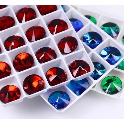 16mm 100pcs Rivoli Glass Strass Round Sew On Rhinestone Flatback Glass Stones Sewing Rhinestone For Wedding Dress DIY Junjiao