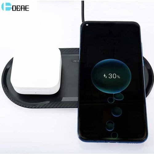 2 in 1 30W Dual Qi Wireless Charger for Samsung S21 S20 S10 Double Qi Fast Charging Pad For IPhone 12 11 XS XR X 8 Airpods Pro
