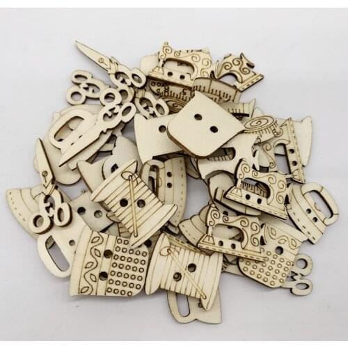 50Pcs DIY Wooden Sewing Pattern Wood Chip Crafts Embellishment DIY Wedding Decoration Wood For Making Greeting Card Buttons