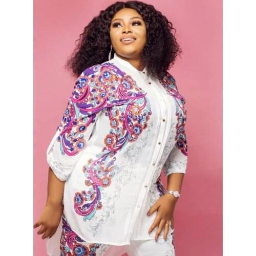 African Clothes for Women African Clothing Two Piece Set Women Africaine Print Shirt Dress+Pants African Dresses for Women 2019