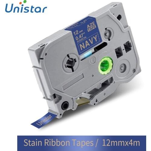 Unistar tze-RN34 Satin Ribbon Tapes 12mm Compatible for Brother Label Maker PTD200 PTD600 Label Printer 4m Golden on Navy Labels