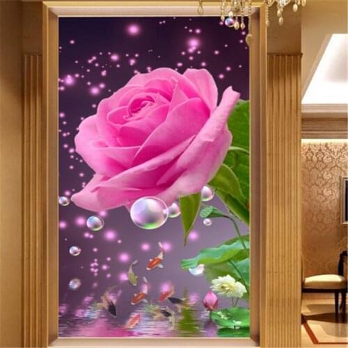 Beibehang Custom any size 3D pink pink rose reflection nine fish bedroom TV background wallpaper home decoration wallpaper