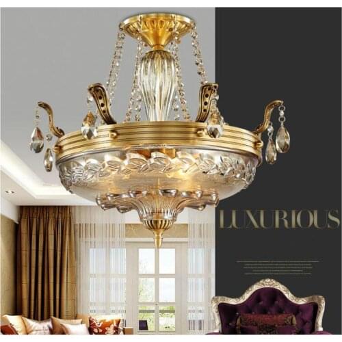 Free Shipping Brass Pendant Lamp, Bronze Crystal Pendant Light Luxurious LED AC Brass Crystal Lamp Lustre Suspension Lighting