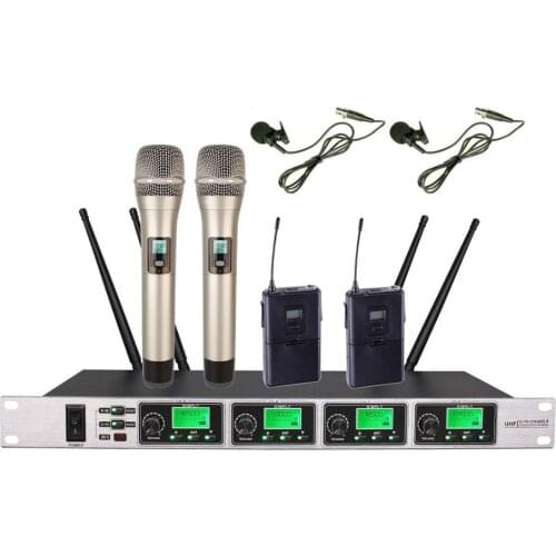 Bolymic Professional 2 handheld 2 lavalier cordless microphone UHF Wireless karaoke Microphone System for KTV church meeting