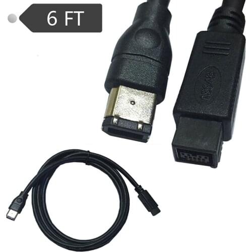 Black IEEE 1394 Firewire 800 to Firewire 400 Cable, 9 Pin/6 Pin Male / Male 6 FT