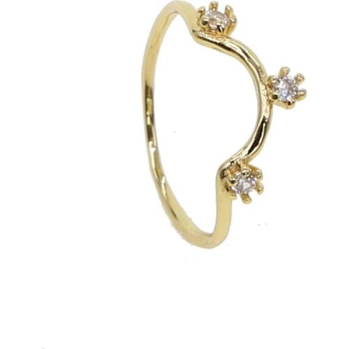 Gold color crown shape design three clear cubic zirconia Chevron fashionable cute lovely girl gift simple cz ring