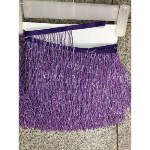 DX004# 5 yards /bag 15cm width shinning colorful lilac beads ribbon fringe tassel for garment/decorative/wedding dress