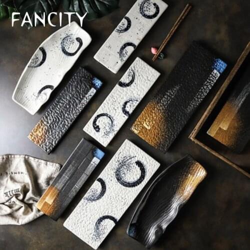 FANCITYHotel Restaurant Ceramic Sushi Plate Long Plate Flat Plate Cake Dessert Japanese Sashimi Cold Dishes Set Plate