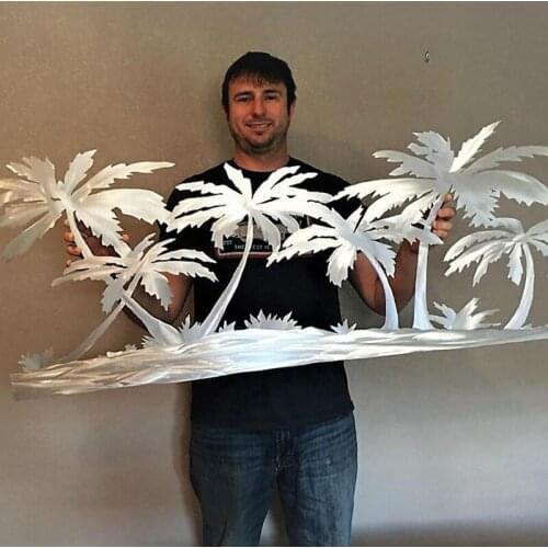 Exquisitely Creative Design Figurines Palm Trees On Beach Metal Wall Artwork Wall Mounted Ornament Portable Home Decoration