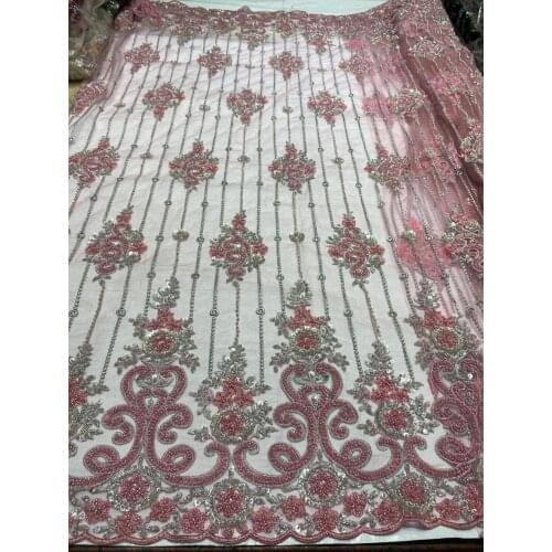 French net beaded fabric super Quality SYJ-76689 embroidery Tulle Fabric with beads for wedding dress