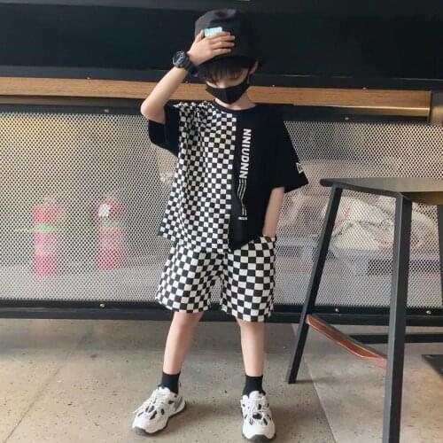 Boys Set 2021 New Middle-big Childrens Clothing Summer Handsome Sports Boy Short-sleeve Tide Brand Suit