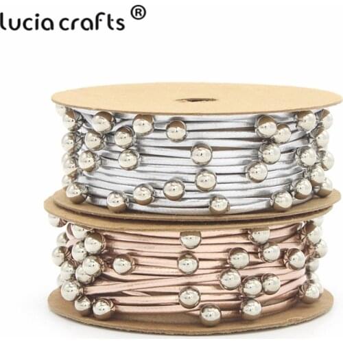 Lucia crafts 2y/lot 2mm Gold/Silver Graland Leather Cord Findings string Rope with beads DIY Handmade Garment Materials I1103