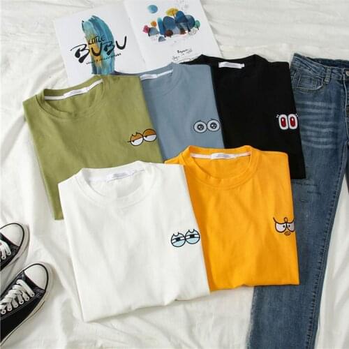 Fashion Embroidery Pattern Tee O-neck T-Shirt Daily Tops Streetear Casual Women tshirt Ladies Tops Female Short Sleeve Blusas