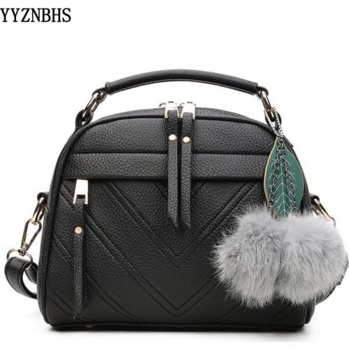Fashion PU Leather Handbag for Women Girl Messenger Bags with Ball Toy Bolsa Female Shoulder Bag Ladies Party Handbags Black Sac