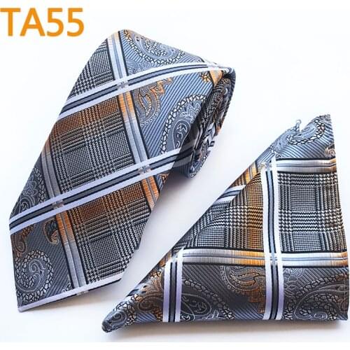 Mens Ties Set Luxury Plaid Necktie with Handkerchief