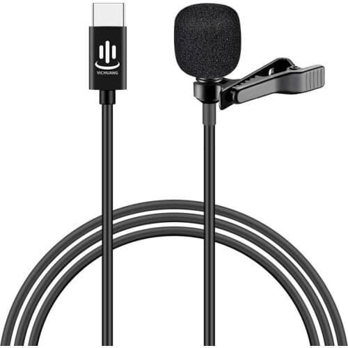 Besegad 1.5m Mini Clip-on Lavalier Lapel Microphone Mic with USB Type-C Interface for Voice Chat Video Recording Interviews