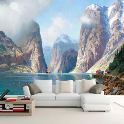 Custom Mural Wallpaper 3D Landscape Oil Painting Lake And Mountain Scenery Fresco Living Room Theme Hotel Papel De Parede Sala
