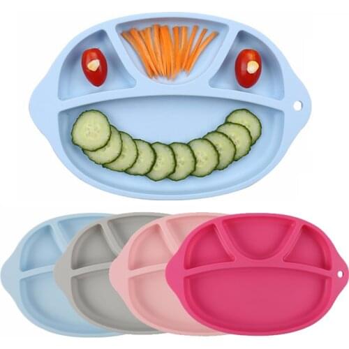 Anti-hot Silicone Baby Dinner Plate Candy Color Slip-resistant Toddler Kids Feeding Food Placemat Bowl Children Dishes Tableware