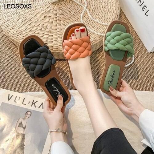 2021 Summer new Fashion National Knitting Beach Shoes Outdoor Wear Womens Casual Flat Heel Slippers