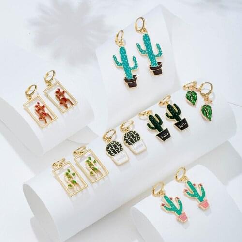 New Cute Cactus Style Long Dangle Earrings Creative Statement Oil Drop Earrings for Women Party Jewelry Lovely Gift Wholesale