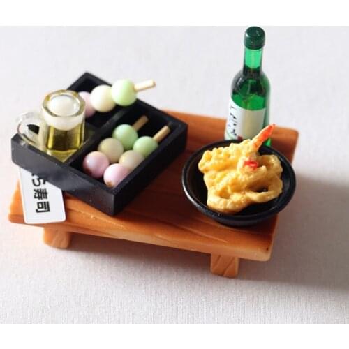 New Creative Dollhouse Miniature Food Japanese Sushi Fish Ball Tempura Bento Doll Kitchen Toy Gift