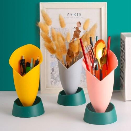 Ins Tulip Flower Chopsticks Forks Tableware Drainer Holder Home Decorative Pencil Sundries Storage Box Flower Pot Organizer Bin