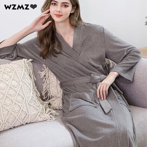 Autumn Winter Robes for Women Sleepwear Towel Bathrobe Shower Solid Night Dress Hot Spring Beach Kimono SPA Dressing Gown Alborn