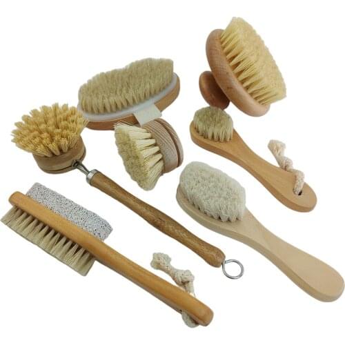 42x7cm Exfoliating Wooden Body Massage Shower Brush Natural Bristle Bath Brush SPA Woman Man Skin Care Body Back massage Brush