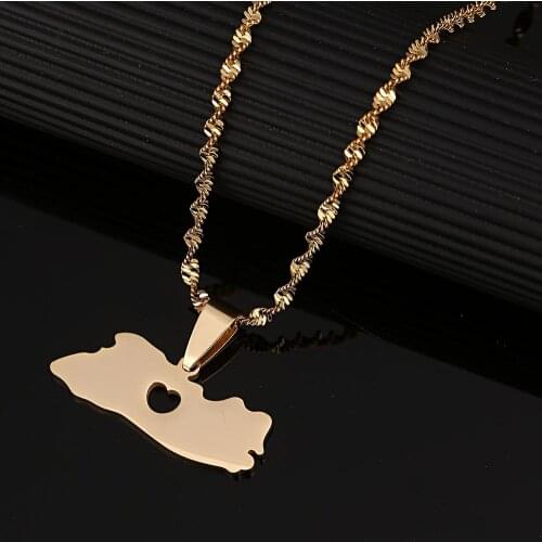 Stainless Steel Fashion El Salvador Map Pendant Necklace Map of El Salvador Heart Charm Jewelry