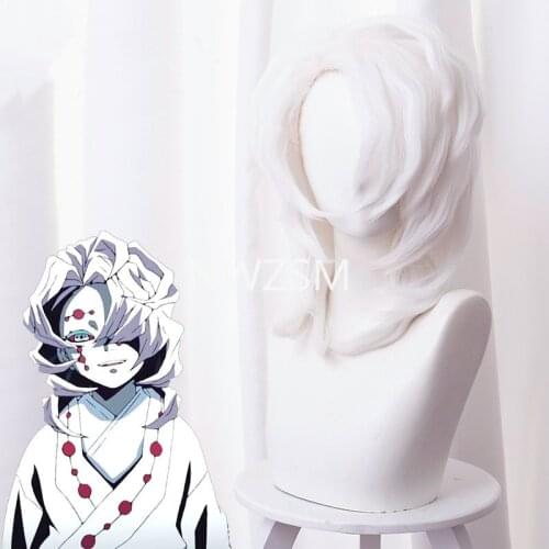 Anime Demon Slayer Kimetsu No Yaiba Ayaki Rui Cosplay Wig Spider Silver Synthetic Facial Hair Anime Costume Wigs