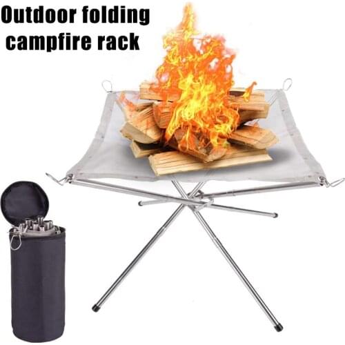 Portable Outdoor Fire Pit Camping Stainless Steel Mesh Fireplace Foldable for Outdoor Patio SEC88