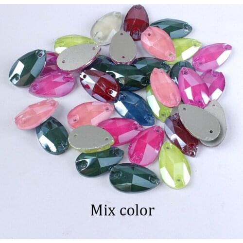 Mix Color 50pcs/pack Sew on Rhinestone 10.5x18mm Water Drop Light Coating Rhinestone Stones For DIY Wedding Dress Decoration