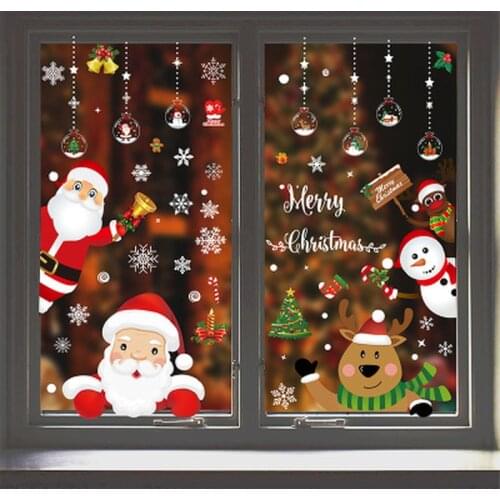 Christmas Window Decal Santa Claus Snowflake Stickers Winter Wall Stickers for Kids Rooms New Year Christmas Window Decorations