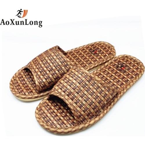 AoXunLong Summer Men Slippers Rattan Weaving Home Slippers Unisex Indoor Men Shoes Size 36-44 Zapatillas Hombre Flip Flop Men 11