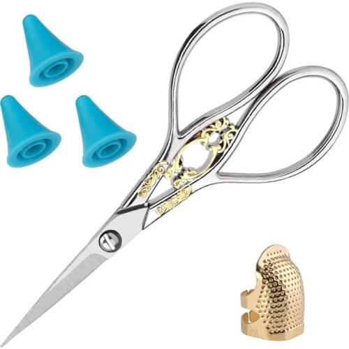 SHWAKK Retro Tailor Scissor embroidery scissors with thimble and Needles Point Protectors European Shears for Craft Needle Work