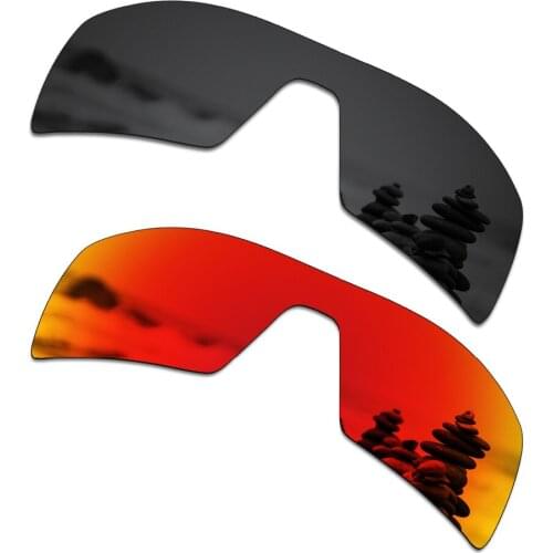 SmartVLT 2 Pieces Polarized Sunglasses Replacement Lenses for Oakley Oil Rig Stealth Black and Fire Red