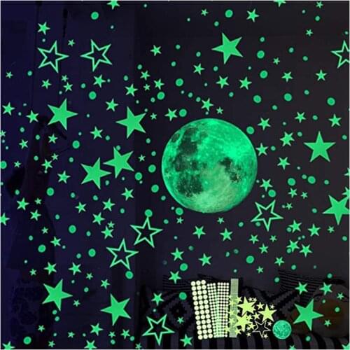 30cm Luminous Moon Stars Dots Wall Sticker for Children Kids Room Decoration Bedroom Living Room Glow in the dark Wall Stickers
