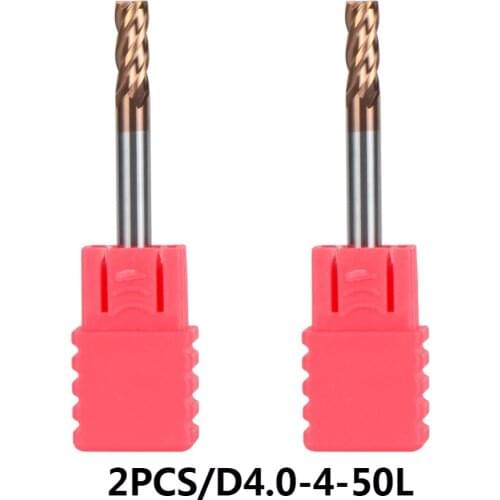 Top Quality Tungsten Steel End Mills 2pcs/lot D4-4-50 4 Flute Flattened Head CNC Milling Cutters Carbide End mills HRC55