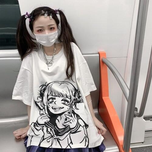 Japanese summer anime y2k Kawaii gothic clothes tees Ulzzang short-sleeved casual Vintage crop tops Harajuku T-shirt oversize