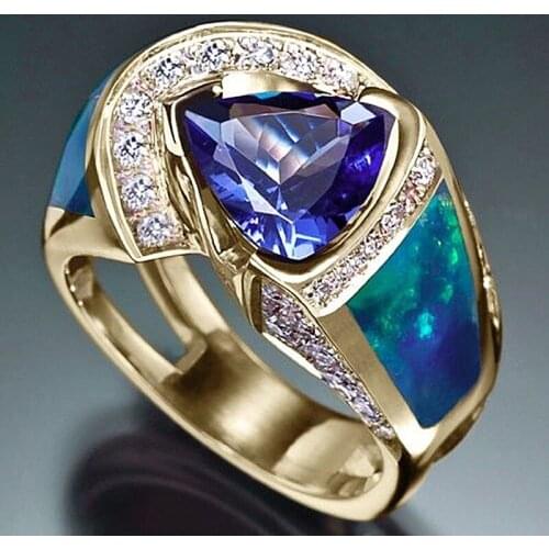 USTAR Vintage Retro design Blue stone finger rings for women cubic zirconia statement engagement rings female fashion jewelry