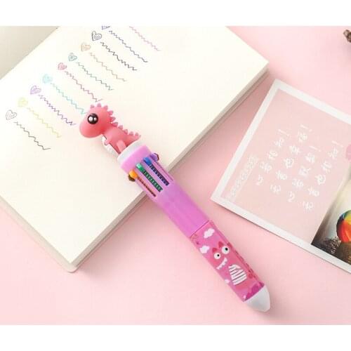 12PCs Ball Pens Cute Dinosaur 10 Colors Ballpoint Pen Cartoon Student office Pens for Writing Kawaii School Stationery Wholesale