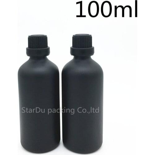 Free Shipping 100ML Black Frosted Glass Bottle 100ml Vials Essential Oil Bottle black tamper evident cap, 100cc 10pcs/lot