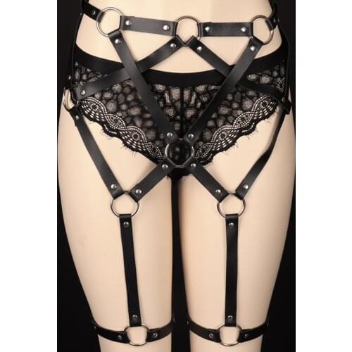 Punk Bodysuit ClothingWomen Sexy Body Garters Leather Harness Thigh Strap Belts Erotic Goth Leg Bondage Suspenders Lingerie