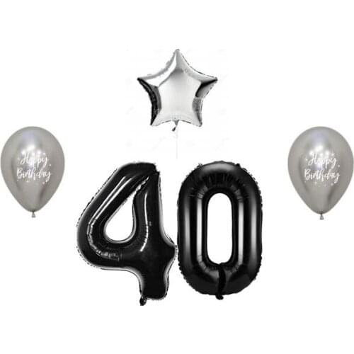 Black balloons 40 birthday lot of 5 balloons two numbers 4 and 0 of 100 cm 2 silver balloons 35 cm and a star 45x40cm