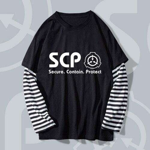 New Arrival Cosplay Men Women for Anime SCP Foundation Design Fake 2 Pieces T-shirts Long Sleeve Unisex Tops Tee