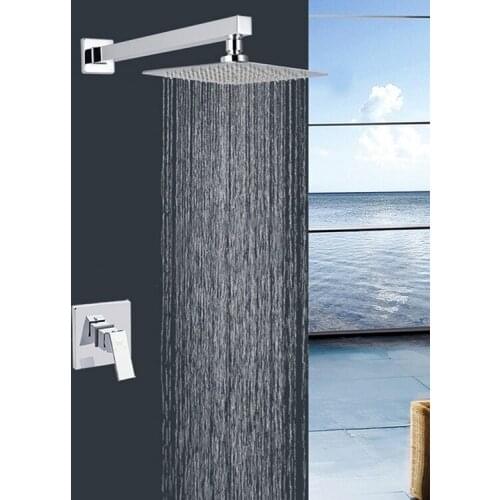 Chrome Solid brass wall mounted shower mixer faucet Cold and hot water tap mixing valve shower set with 8 inch top shower head