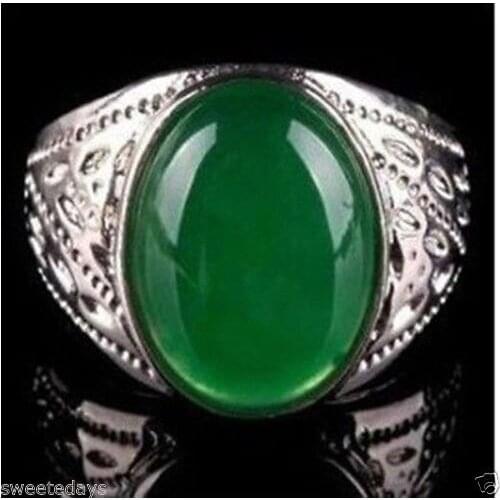 Beautiful tibet silver green Natural stone mens ring size:8-11#^^@^NEW style Fine jewe Noble